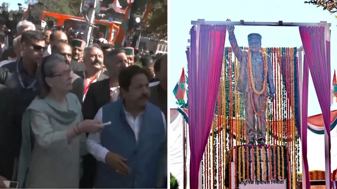सोनिया और प्रियंका गांधी ने किया वीरभद्र सिंह की प्रतिमा का अनावरण