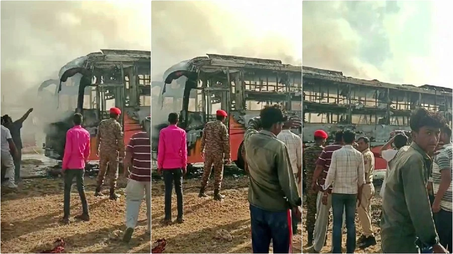 जैसलमेर-जोधपुर हाईवे पर चलती बस में आग, 10-12 की मौत की आशंका