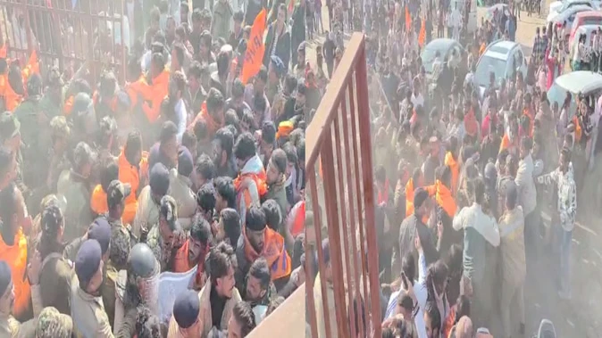 हिमाचल: जोरावर स्टेडियम में एबीवीपी का उग्र प्रदर्शन, पुलिस से हुई धक्का-मुक्की