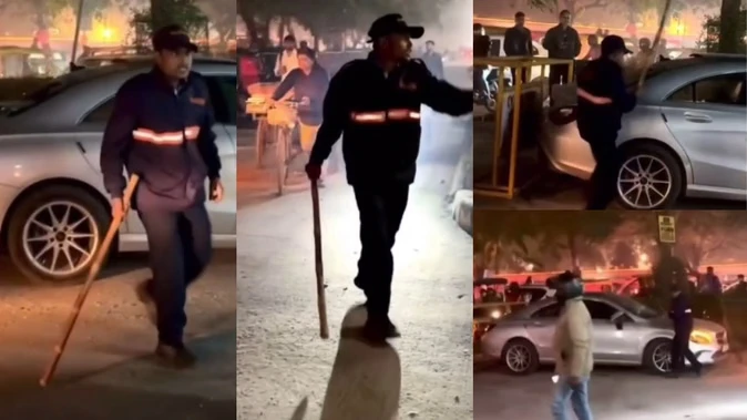 गुरुग्राम में मर्सिडीज कार और सुरक्षा गार्ड के बीच झड़प, तोड़फोड़ का वीडियो आया सामने