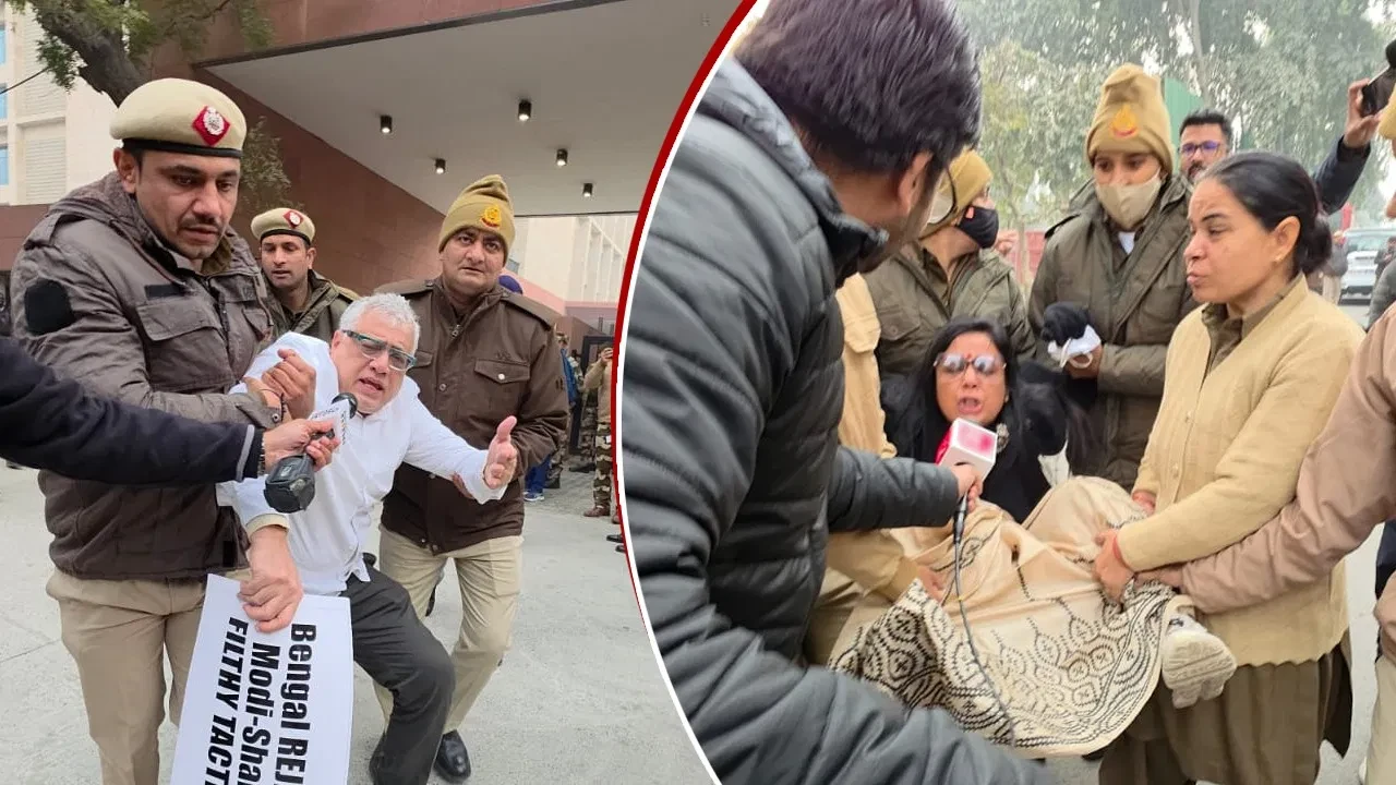 ईडी रेड के विरोध में टीएमसी का दिल्ली कूच, अमित शाह के दफ्तर के बाहर प्रदर्शन