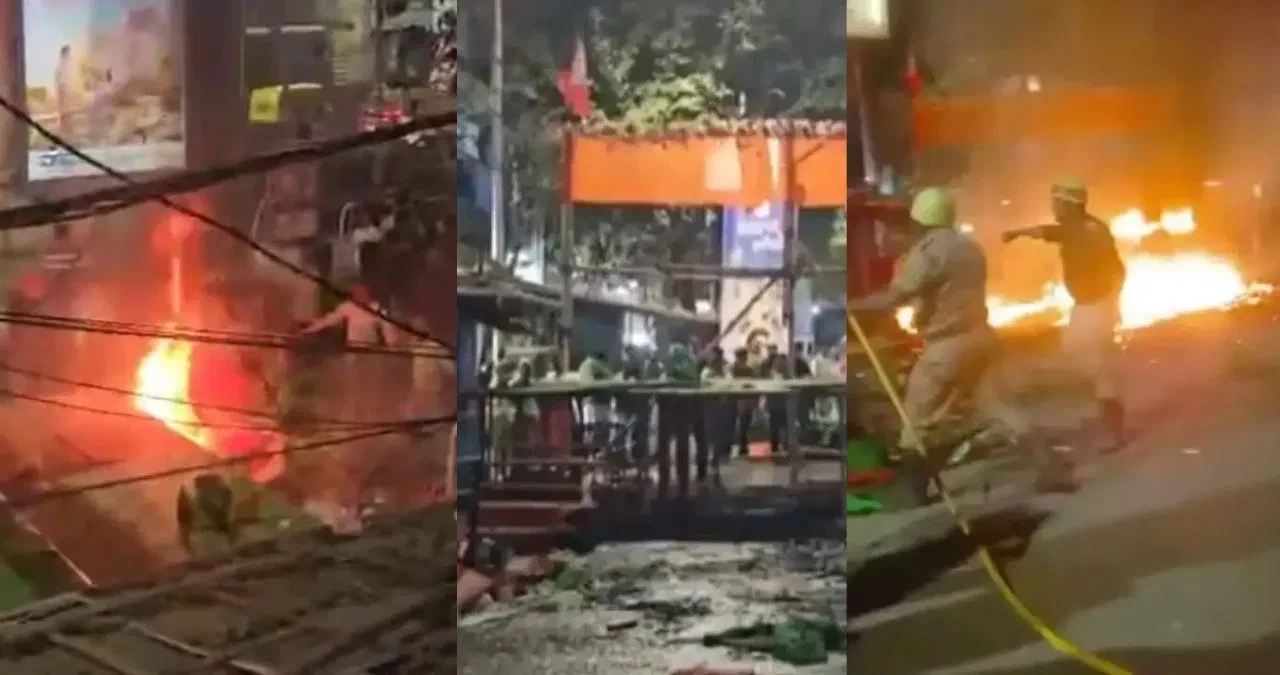 कोलकाता में टीएमसी और भाजपा समर्थकों के बीच झड़प, अस्थायी मंच में लगी आग