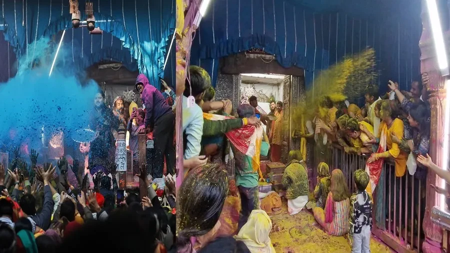 वृंदावन में श्रीराधावल्लभ मंदिर में गुलाल की होली का रंगीन आरंभ