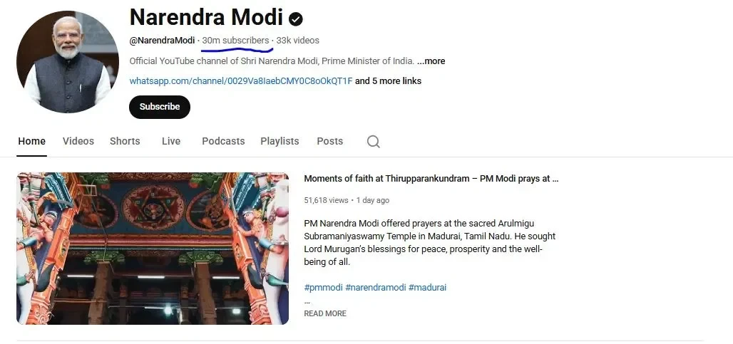 YouTube पर पीएम मोदी के 3 करोड़ सब्सक्राइबर पूरे, दुनिया में नंबर वन