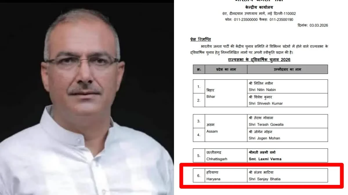 राज्यसभा चुनाव: भाजपा ने संजय भाटिया को बनाया उम्मीदवार