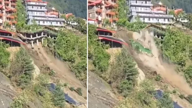 कुल्लू में खिली धूप के बीच भारी भूस्खलन, भरभरा कर गिरा भवन