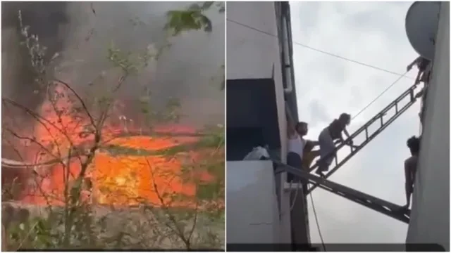 भीषण आग से इंदौर में अफरा-तफरी, EV शोरूम जलकर खाक, 20 से ज्यादा लोग रेस्क्यू