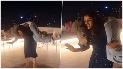 बजरंग पूनिया की पत्नी पहलवान संगीता फोगाट ने युजवेंद्र चहल को कंधे पर उठाया