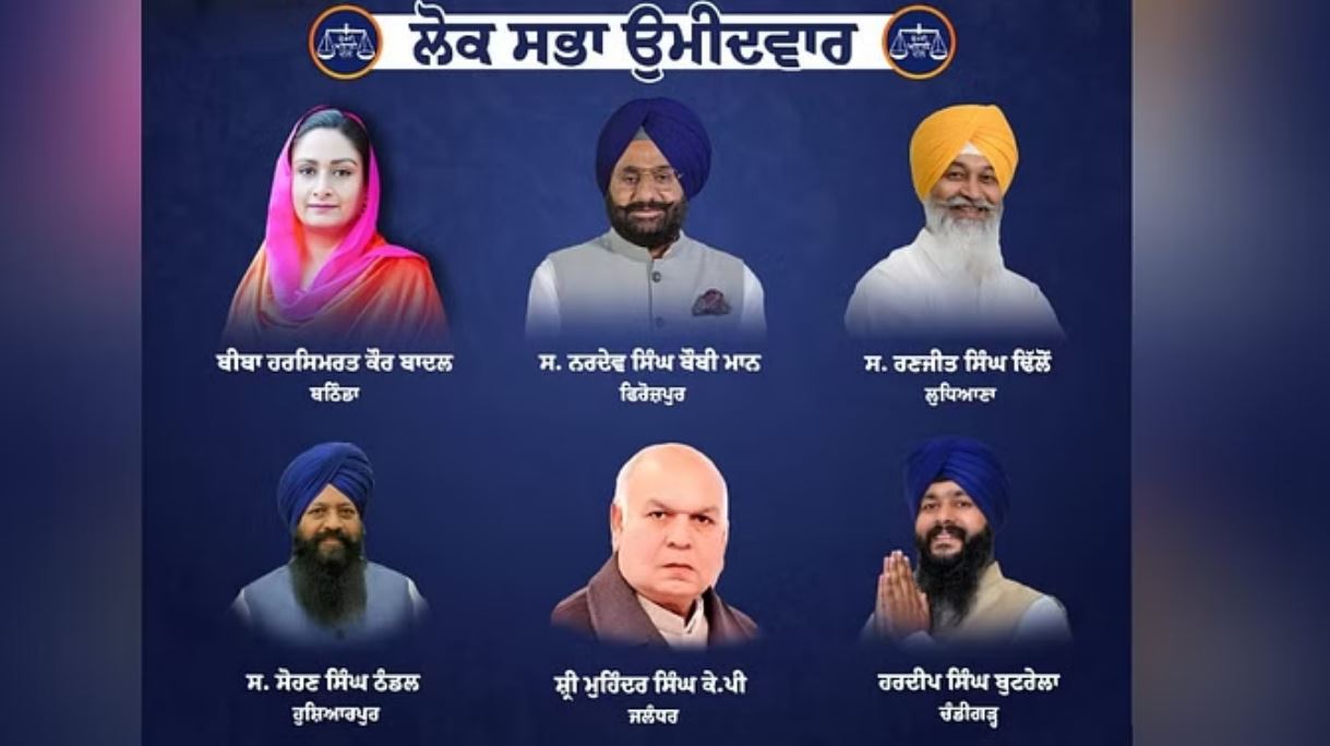 लोकसभा चुनाव: अकाली दल ने चंडीगढ़ समेत छह सीटों पर उतारे प्रत्याशी