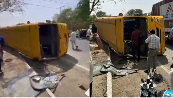 नोएडा: छात्रों को ले जा रही बस अनियंत्रित होकर पलटी, आठ घायल