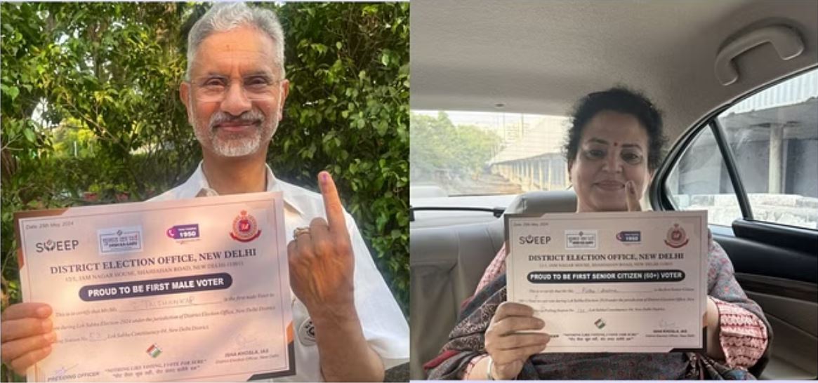 विदेश मंत्री जयंशकर-एनसीडब्ल्यू अध्यक्ष रेखा शर्मा ने किया मतदान
