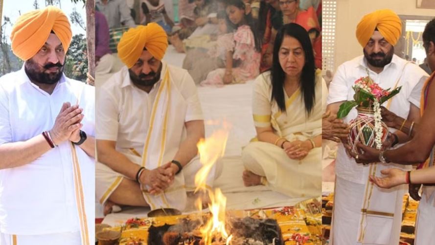 पगड़ी के साथ पारंपरिक द. भारतीय वेशभूषा में लेफ्टि. जनरल ने की पूजा-पाठ