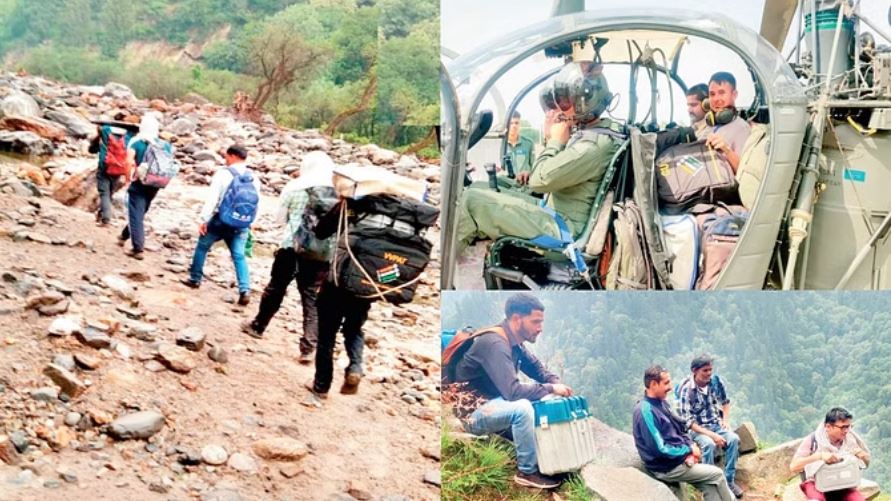 पहाड़ पर मतदान करवाना पहाड़ जैसा, कहीं चौपर तो कहीं मीलों पैदल चल मतदान केंद्रों तक पहुंचे कर्मी