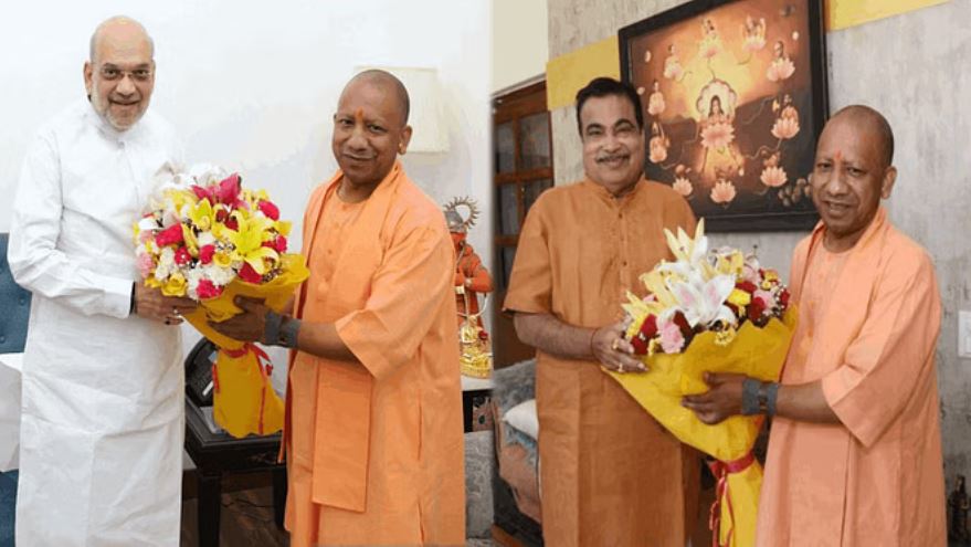 दिल्ली में अमित शाह और गडकरी से मिले सीएम योगी, सरकार बनने पर दी बधाई