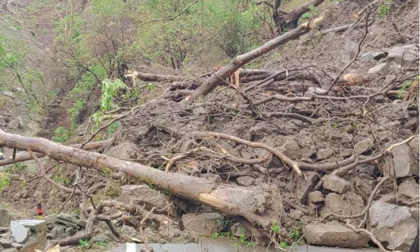पहाड़ी दरकने से कोटद्वार-पौड़ी हाईवे पर आया मलबा, वाहन दबने से चार लोग घायल