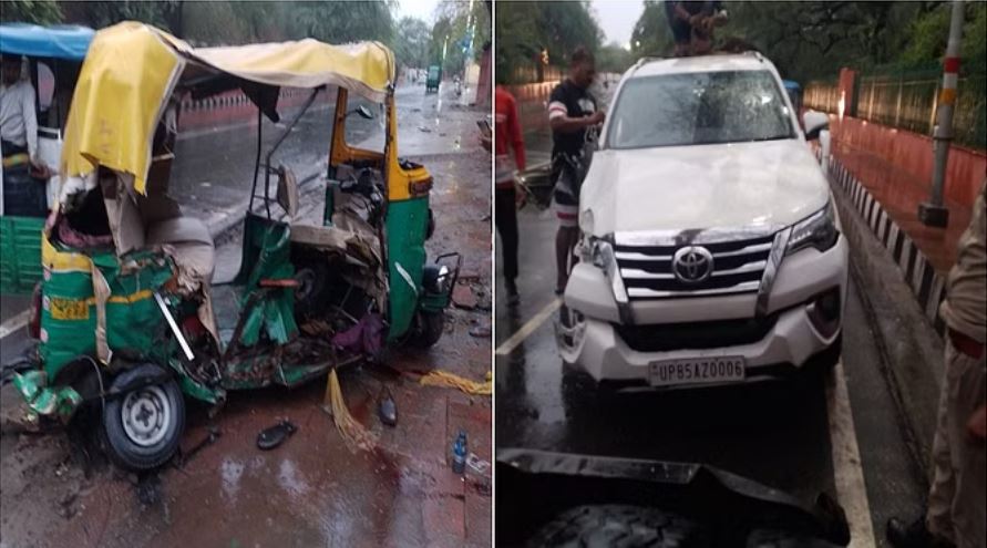 आगरा: तेज रफ्तार फॉर्च्यूनर कार ने ऑटो को उड़ाया, दो युवकों की मौत