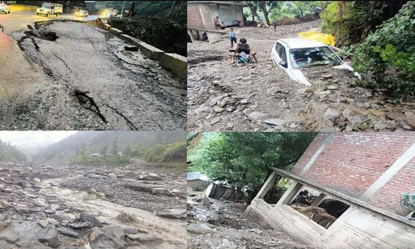 हिमाचल: भारी बारिश से सराज में तबाही, पंडोह डैम के पास हाईवे धंसा, 63 सड़कें ठप