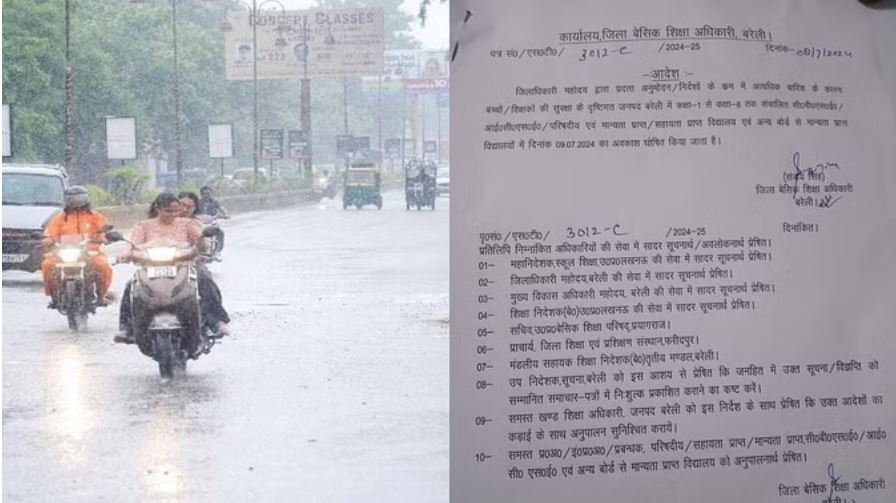 बरेली समेत इन जिलों में बारिश के कारण आठवीं तक के स्कूलों में छुट्टी