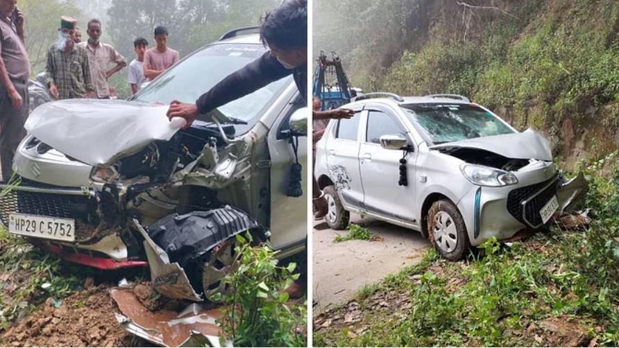 मंडी: चिकनी मिट्टी पर स्किड हुई कार, ड्राइवर को आई मामूली चोटें