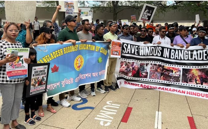 बांग्लादेश में हिंदुओं के खिलाफ हिंसा के विरोध में टोरंटो में प्रदर्शन