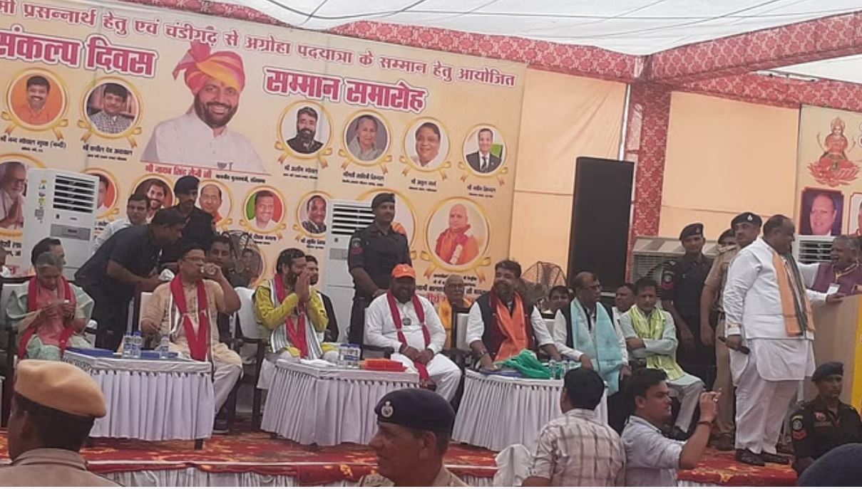 अग्रोहा शक्तिपीठ में पहुंचे मुख्यमंत्री सैनी, गोपाल शरण गर्ग ने किया स्वागत