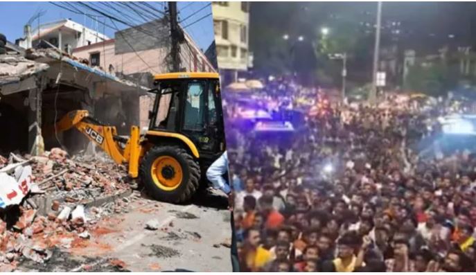 सूरत में गणेश पंडाल पर रात में पथराव, सुबह चला बुलडोजर