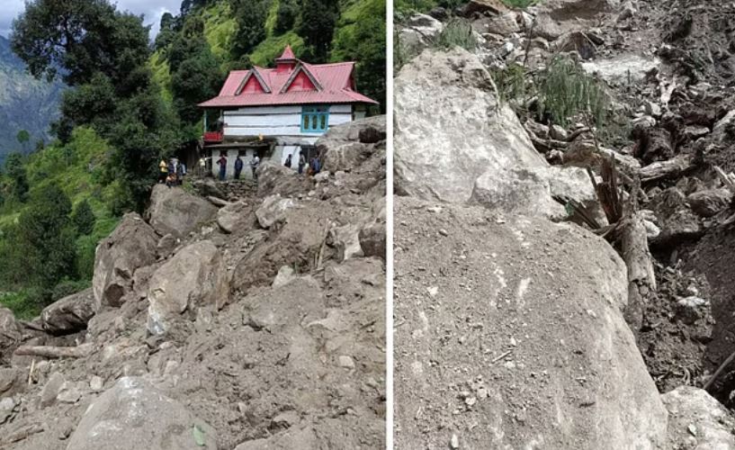 शिमला के बधाल में भारी भूस्खलन, 10 अस्थायी घर, सेब के बगीचे तबाह