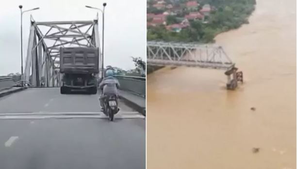 पुल से गुजर रहीं थीं गाड़ियां, तभी अचानक टूट कर नदी में गिरा