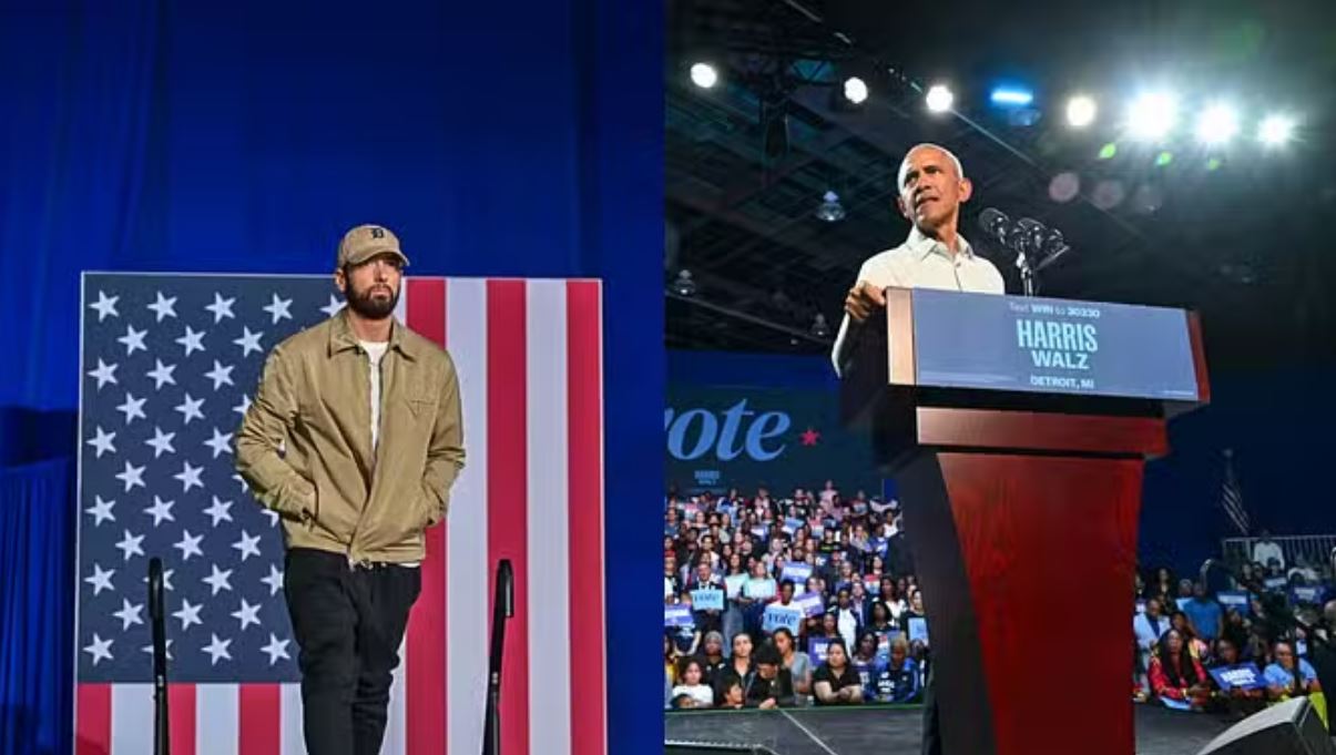 रैप आइकन एमिनेम के साथ मंच पर पहुंचे ओबामा, पूर्व राष्ट्रपति ने कमला हैरिस के समर्थन में गाया गाना