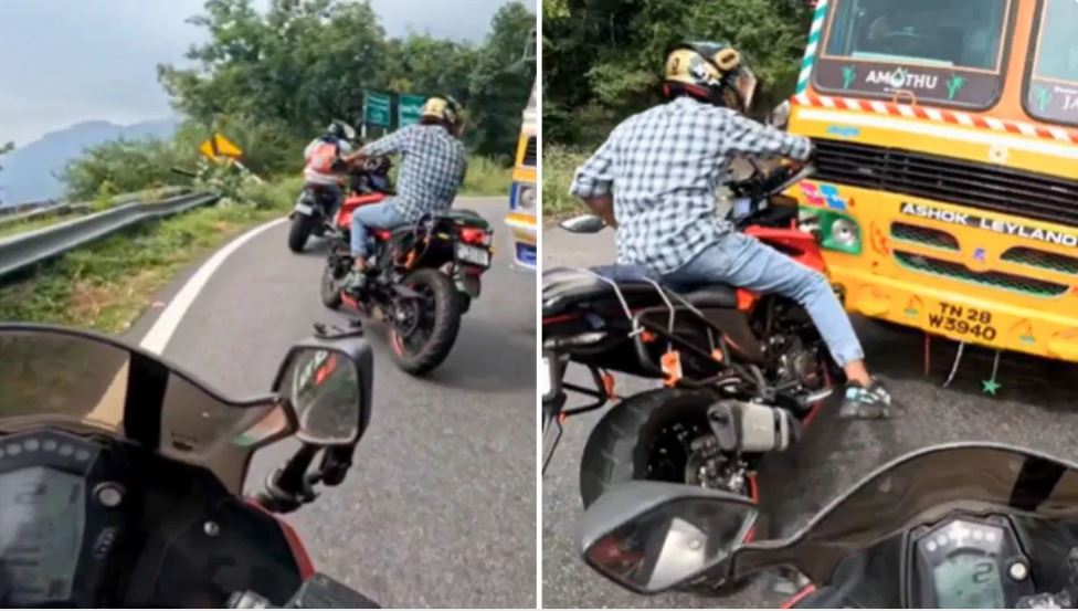 ट्रक के सामने आ गया बाइकर, फिर भी नहीं रुका ड्राइवर