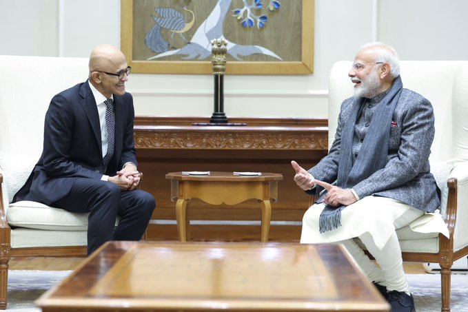 सत्य नडेला ने की पीएम मोदी से मुलाकात, भारत में आई के भविष्य पर हुई चर्चा