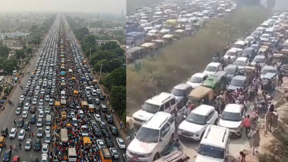 दिल्ली-कोलकाता हाईवे पर 30 किमी का महाजाम, 24 घंटे से फंसे हजारों वाहन