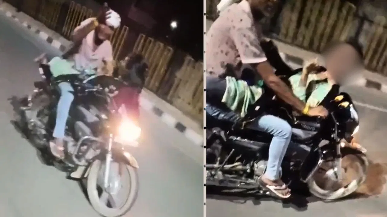चलती बाइक पर रोमांस का खतरनाक स्टंट, आगरा हाईवे पर कपल का वीडियो वायरल