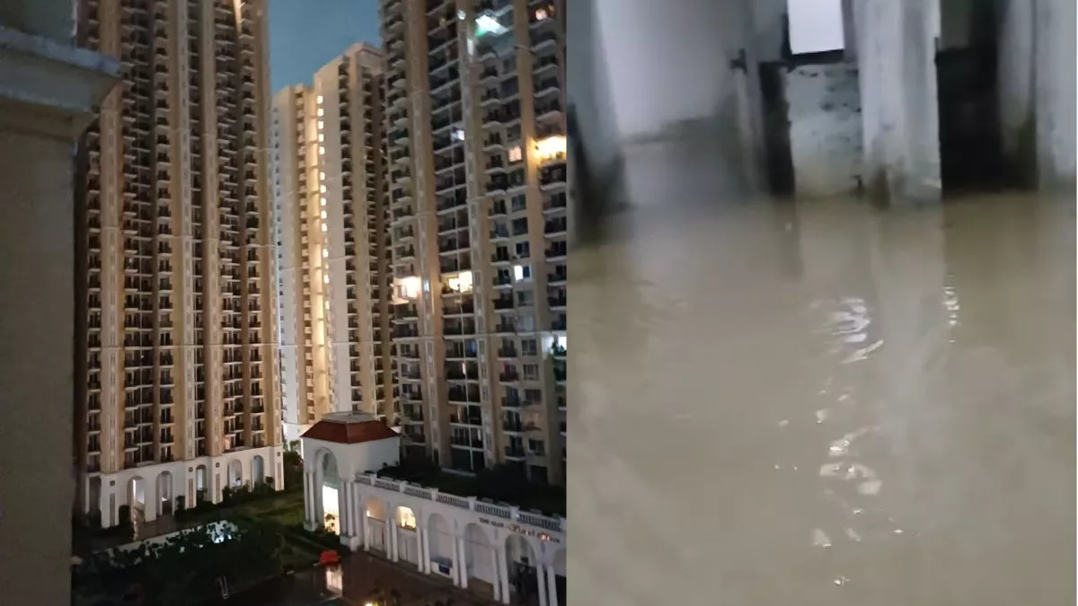 प्रतीक ग्रैंड सिटी में फिर जलभराव, बिजली गुल, बेसमेंट में फंसीं कई गाड़ियां