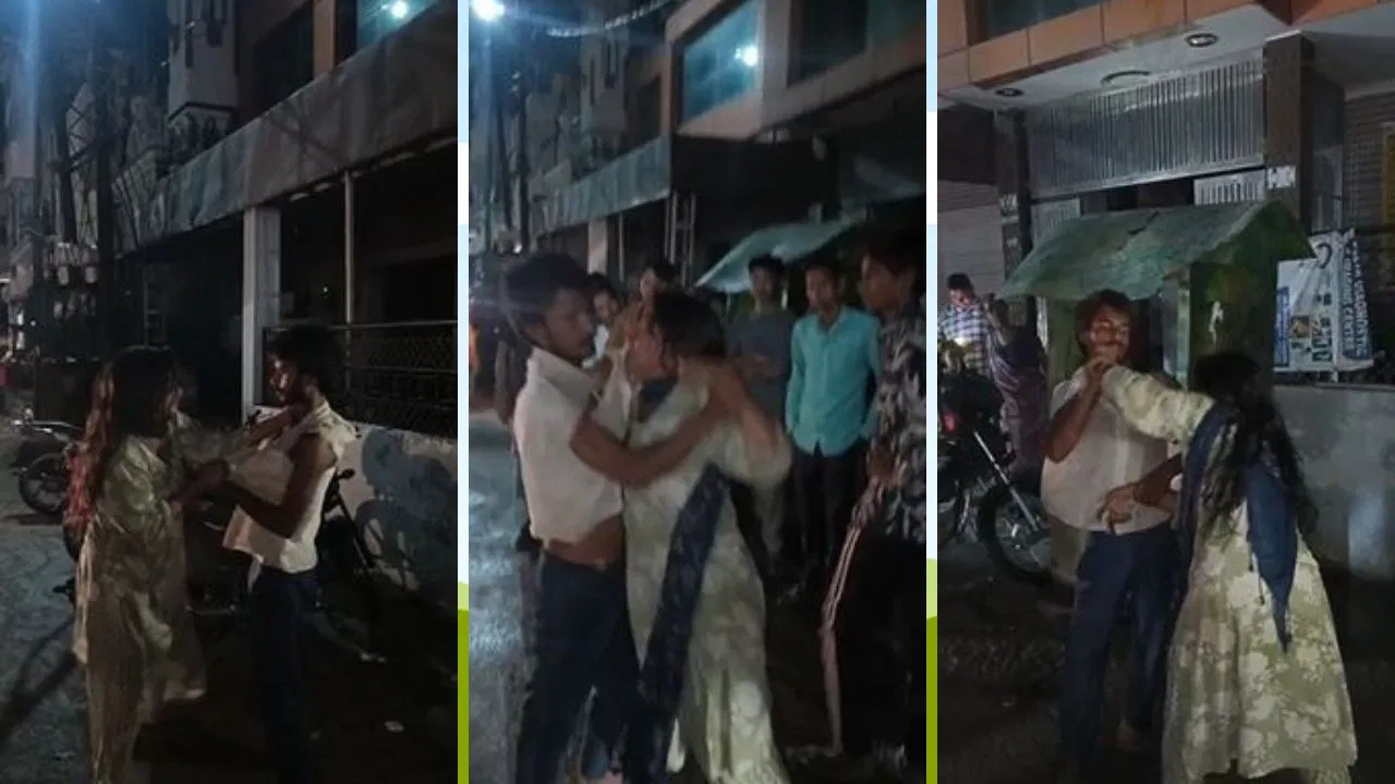मुरादाबाद में पत्नी ने सड़क पर पति को पीटा, वायरल हुआ वीडियो